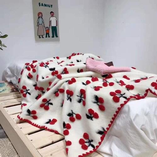 Wool Fleece Winter Warm Baby Blanket Winter Weighted Blanket for Toddler Kids Cherry Strawberry Patterned Blanket New Year Gift