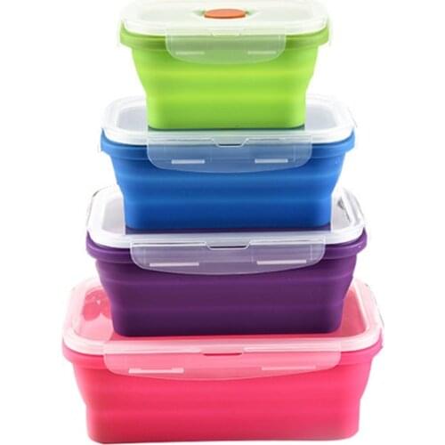 Collapsible Food Storage Containers - 4 Pack Silicone Bento Lunch Boxes, Reusable BPA-Free and Microwave Safe Lunch Containers