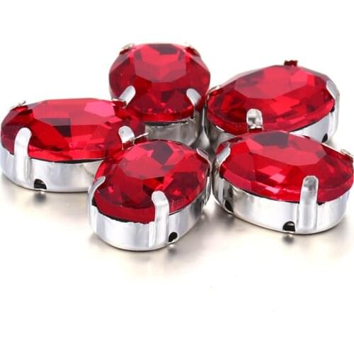 Red Crystal Rhinestones Settings 10x14mm Oval Shape Glass Strass Claws DIY Art Crafts Decoration Accessories Sew On Rhinestones