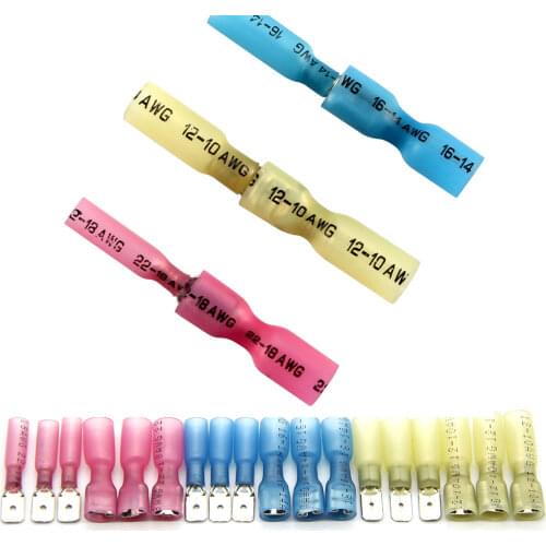 100/50pcs Heat Shrink Spade Terminals 22-10 AWG Kit Waterproof Insulated Butt Cable Wire Crimping Connectors Car accessories