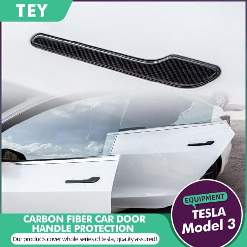 TEY For Tesla Model3 Door Handle Real Carbon Fiber Protector Sticker For Tesla Model Y Accessories Carbon Tesla Model Three
