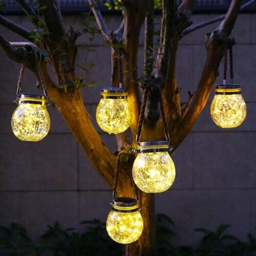 Waterproof Solar Lamp LED Solar Powered Garden Lamp Outdoor Waterproof Cracked Glass Hanging Lamp Garden Lawn Terrace Decoration
