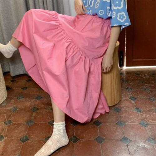 Spring and Autunm Women Elegant Casual cotton linen Maxi Skirts Sweet pink yellow red Ruffle party skirts plus size 5xl 6xl 7xl