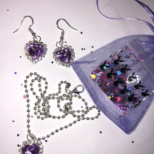 Y2K Jewelry Purple Heart Necklace For Women Metal Cool Vintage Harajuku Shiny Crystal Necklace Charms 90s Aesthetic Gifts New