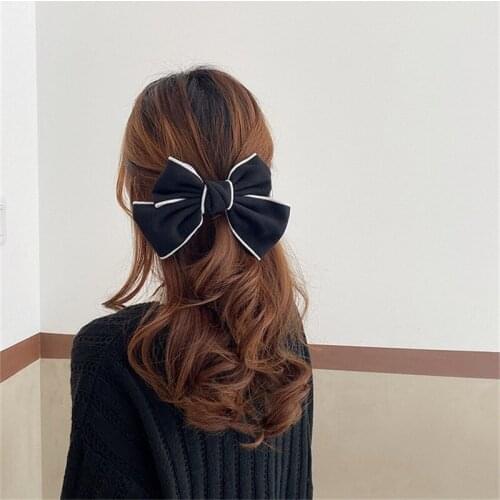 Black White Imitation Cashmere Bowknot Hair Clip Women Hairpin Top Head Hairpin Ponytail Barrettes Elegant Bows Hair Accessoires