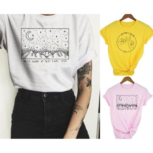We've Made It This Far Kid Graphic Tees Women T Shirts Casual Short Sleeve Aesthetic Tops Round Neck Female Tshirt Ropa De Mujer