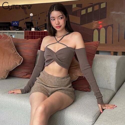 Cutenew Summer Sexy Hollow Out Backless Off Shoulder Long Sleeve Women T-Shirt 2021 Casual Streetwear Stretch Slim Lady Crop Top