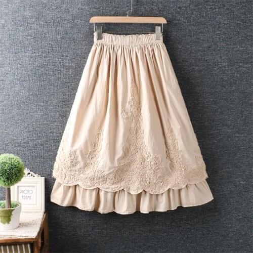 2021 New Summer Women Three-dimensional Embroidered Skirt Elastic Waist Loose Literature A-line Skirt
