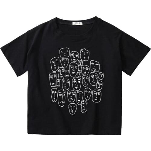 Funny Head Printing Women Summer Tees Breathable Cotton High Quality Tops Girls O-Neck T-Shirt Kids Short Sleeve Clothing