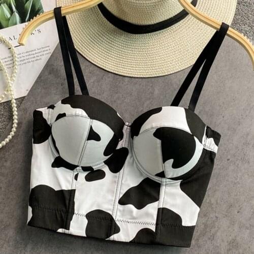 Sexy Fish Bone Corsets French Elegant Cow Camisoles Womens Tube Tops Streetwear Flower Print Tank Vests Crop Top Vest Femme