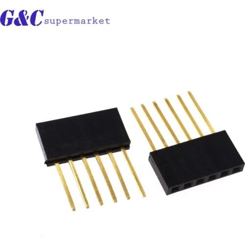 10/50PCS 6 Pin Header Connector 2.54mm Stackable 6 Long Legs single Female diy electronics