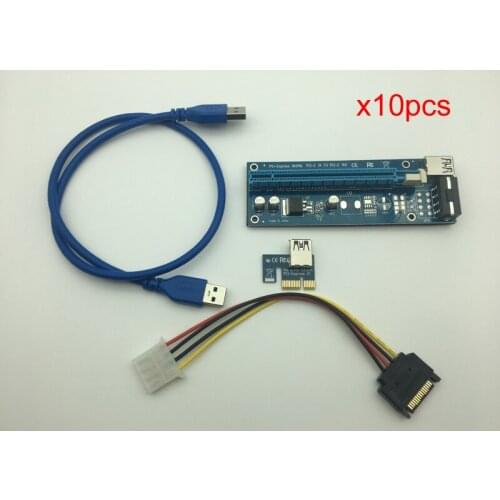 10pcs 60cm USB 3.0 PCI-E PCI Express 1x to 16x Extender Riser Card with SATA 15pin to 4pin Power Cable for Bitcoin Miner Mining