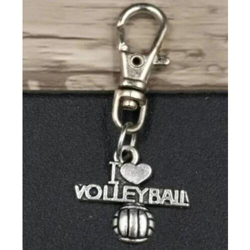10Pcs/Lot Fast shipping I love Volleyball Alloy Key Chain For Women Girl Bag Keychain Charm Pendant Jewelry Aceessorie