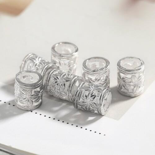 2Pcs 6x5.5mm 925 Sterling Silver Color Cylinder Flowers Pattern Spacers Beads For Necklace DIY Jewelry Components Makings 92553