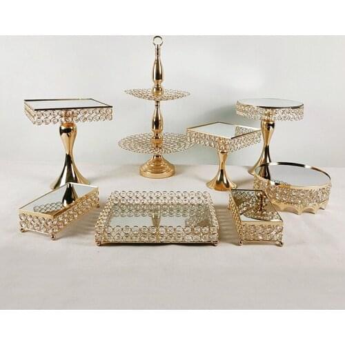 3pcs -10pcs square style plate metal crystal Display for Pastry Wedding Birthday Party table pan