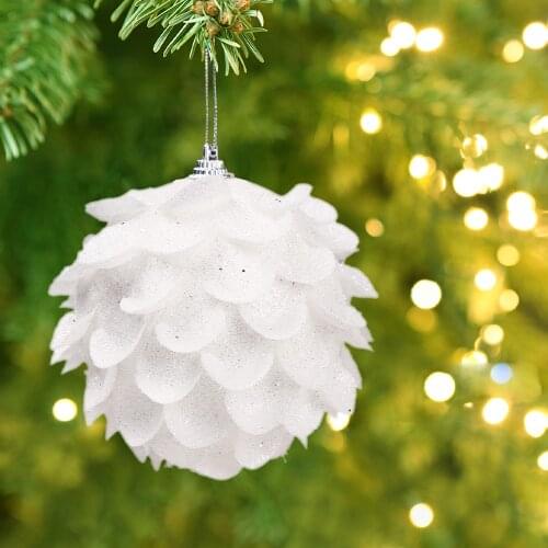 3Pcs Petal Shape White Glitter Foam Snow Ball Christmas Tree Decoration Christmas Ball Hanging Pendant Decoration Xmas Decor
