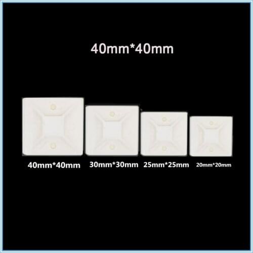 40mm*40mm 20pcs Tie Mount Plastic Self Adhesive Cable Tie Mount Base Holder White glue type cable positioning fixed seat 50pcs