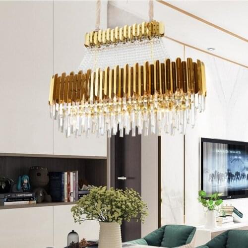 American luxury crystal chandelier modern restaurant chandelier gold living room spiral staircase villa LED lights
