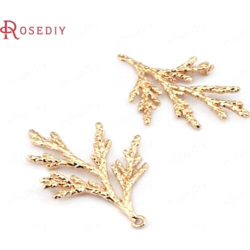 B016)6 pieces 36*24mm 24K Gold Color Brass Cypress leaves leaf Charms Pendants Diy Jewelry Findings Accessories wholesale