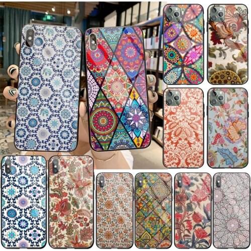 Indian Floral Lotus Elephant Paisley Tribal cover Shell Tempered Glass For iPhone 11 Pro XR XS MAX 8 X 7 6S 6 Plus SE 2020 case
