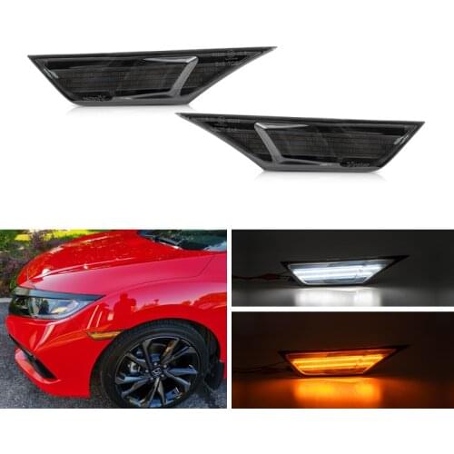 Euro Style Smoked Switchback White DRL Running Position Amber Led Side Marker Light For Honda Civic 16-21 Sedan Coupe Hatchback