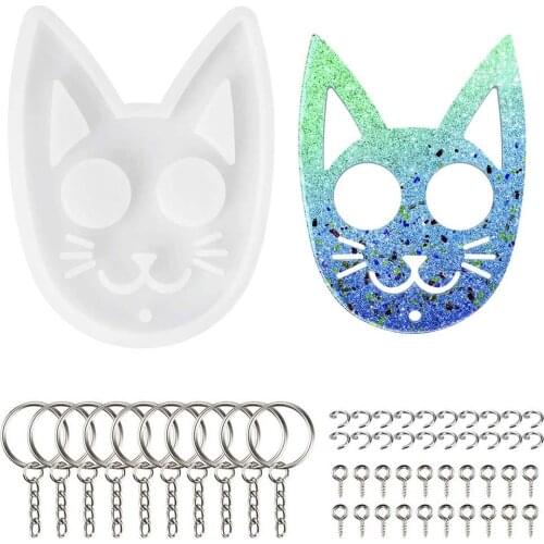 Cat Resin Mold Keychain Pendant Self Defense Silicone Molds Animal Epoxy Resin Moulds Set For Jewelry Keyring Making Kit