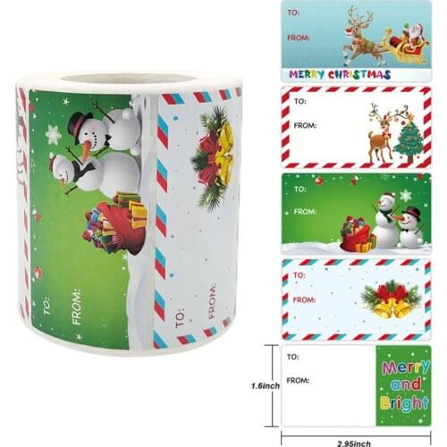 500pcs 2.95x1.6inch Christmas Gift Name Tags 4 Designs Adhesive Christmas Stickers for Gift Packaging, Envelope, postcard Seal
