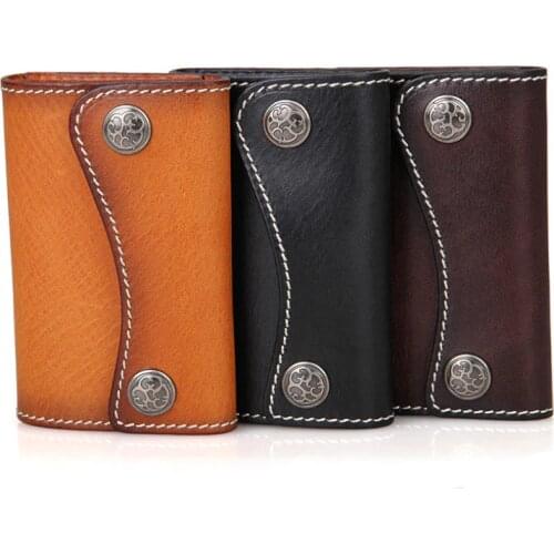 Luufan Genuine Leather Key Holder Retro Men Women Key Case Cowhide Key Wallet With Credit Card Slots Casual Key Bag