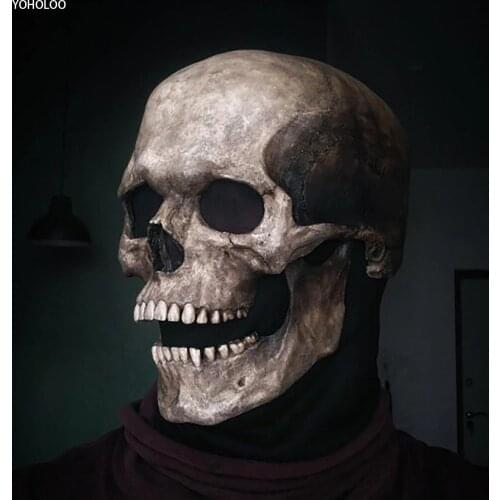 Full Head Skull Mask Helmet Halloween Horror Decoration Movable Jaw Creative Funny Adults Scary mascaras halloween YOHOLOO