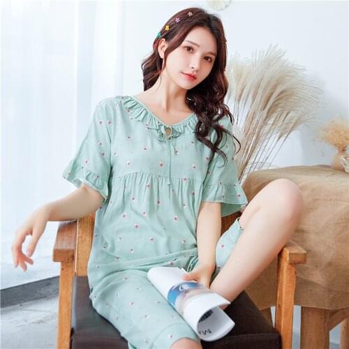 Fresh Print Students Home Clothes New Short Sleeve Sleepwear Pajamas Set Loose Big Size Summer Nightwear Pyjamas Suit Women