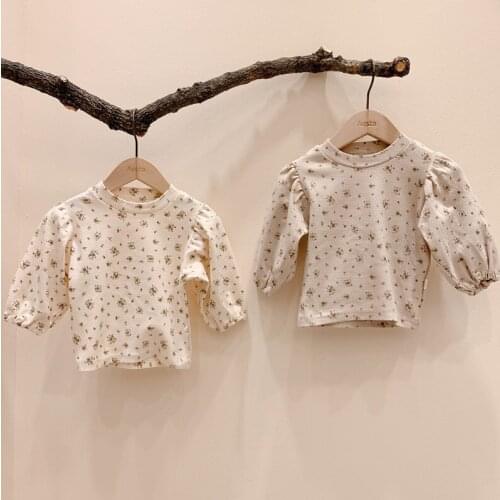 Autumn New Baby Girls Puff Sleeve Floral Bottoming Shirt