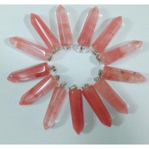 Wholesale 24pcs 2018 fahsion high quality natural stone cherry quartz Hexagonal pillar pendants charms teardrop Free shipping