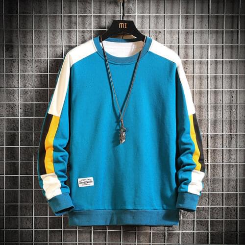 Autumn Mens Sweatshirt Crewneck Shirt Patchwork Long Sleeve Shirt Casual Sports Fashion Men Hoodies O-neck Sweatshirt Korean