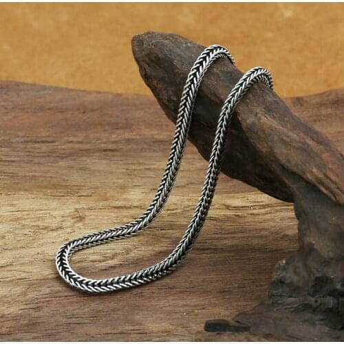 Fashion S925 Sterling Silver Retro Thai Silver Vintage Style Weaving Necklace Chiang Mai Handmade Foxtail Necklace Men And Women