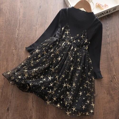 Toddler Girls Birthdays Princess Dresses Spring Autumn baby Girl Kids Long Sleeve Star Dress Children Clothing Party Dresses