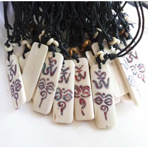 TNL238 Tibetan Yak Bone Hand Carved OM Buddha Eye Amulets Pendant Necklace 10pcs lot free ship