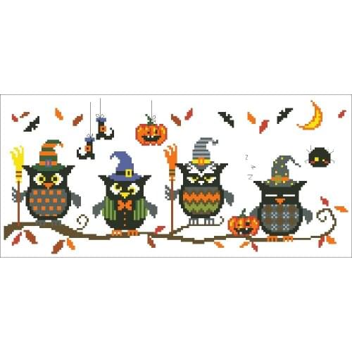 Owl magician cross stitch package bird animal 18ct 14ct 11ct white cloth cotton thread embroidery DIY handmade needlework