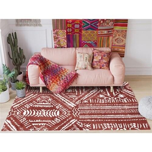 Cross-border Indian Ethnic Style Red White Bedroom Door Living Room Crystal Velvet Floor Mat Carpet Customization