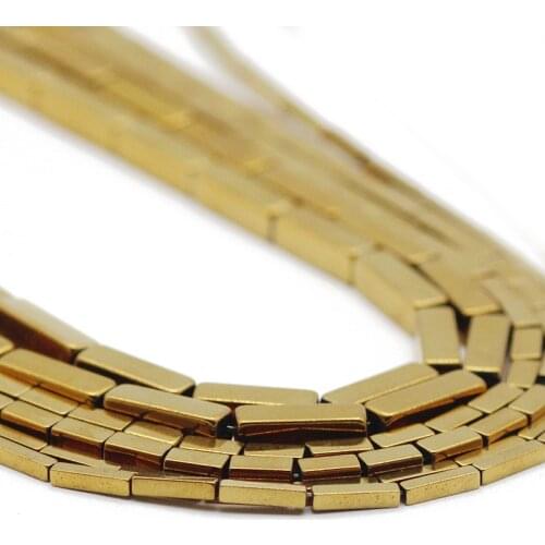 Rectangle Cuboid Square Gold Color Hematite Natural Stone Spacer Loose Beads For Jewelry Making DIY Bracelet Accessories 4/6/9MM