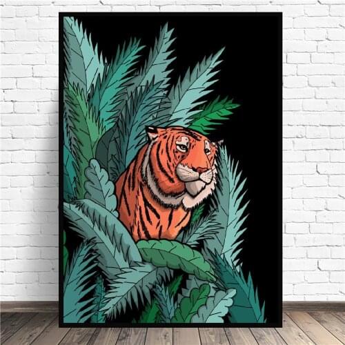 Frame As the tiger emerged from the jungle Animal Art Canvas painting Poster Decoration For Living Room