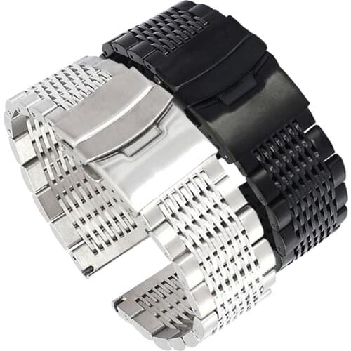 HQ Stainless Steel Strap 20mm22mm Diving Waterproof Black Watch Band For Seiko Samsung Tissot Watch Accessories Watchband