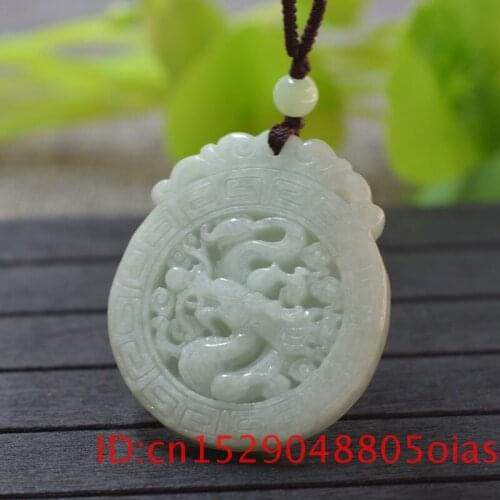 Carved Natural White Emerald Jade Dragon Pendant Necklace Charm Jadeite Jewelry Fashion Chinese Amulet Gifts for Women Men