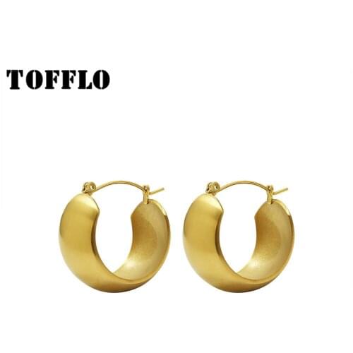 TOFFLO Stainless Steel Jewelry Large Circle Brushed Fog Face Earrings Womens Exaggerated Fashion Earrings BSF491