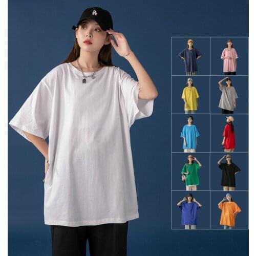 11 Color Top Pure Cotton T-shirt Women Short-sleeved Loose T-shirt Solid Color Simple Half-sleeved Round Neck Oversized T-shirt