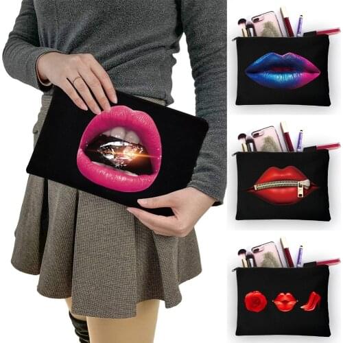 Sexy Lips Pattern Outdoor Girl Makeup Bag Women Cosmetic Bag Toiletries Organizer Female Storage Make Up Cases Pencil Bag