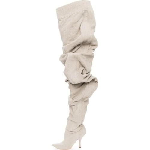 Shoes Woman Heels Sexy Pointed Toe Thigh Long Boots Ultra Loose Comfortable Leather White Brown Catwalk Woman Boots Size 35-42