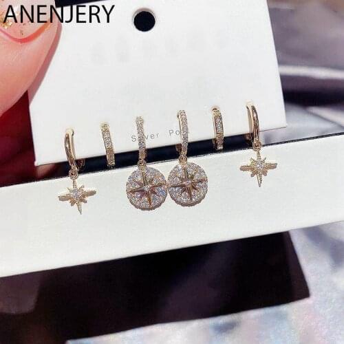 925 Sterling Silver Star Hoop Earrings Set Shiny Zircon Female Hot Fashion Earring Wholesale