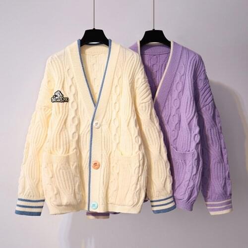 Korean Style Harajuku Sweater Women Oversized V-Neck Cardigans Spring Autumn Chic Knitted Loose Tops Casual Fashion Sweater