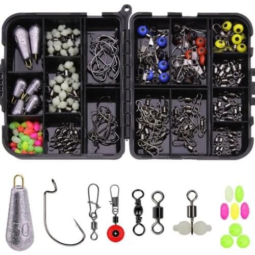 177pcs/box Fishing Accessories Kit Including Jig Hooks fishing Sinker weights fishing Swivels Snaps with fishing tackle box