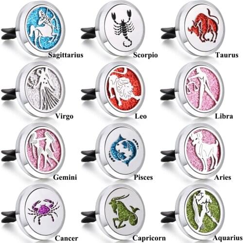 2019 New Aromatherapy Jewelry 12 Constellations Zodiac Car Perfume Diffuser Clip Lockets 30MM Essential Oil Diffuser Pendants